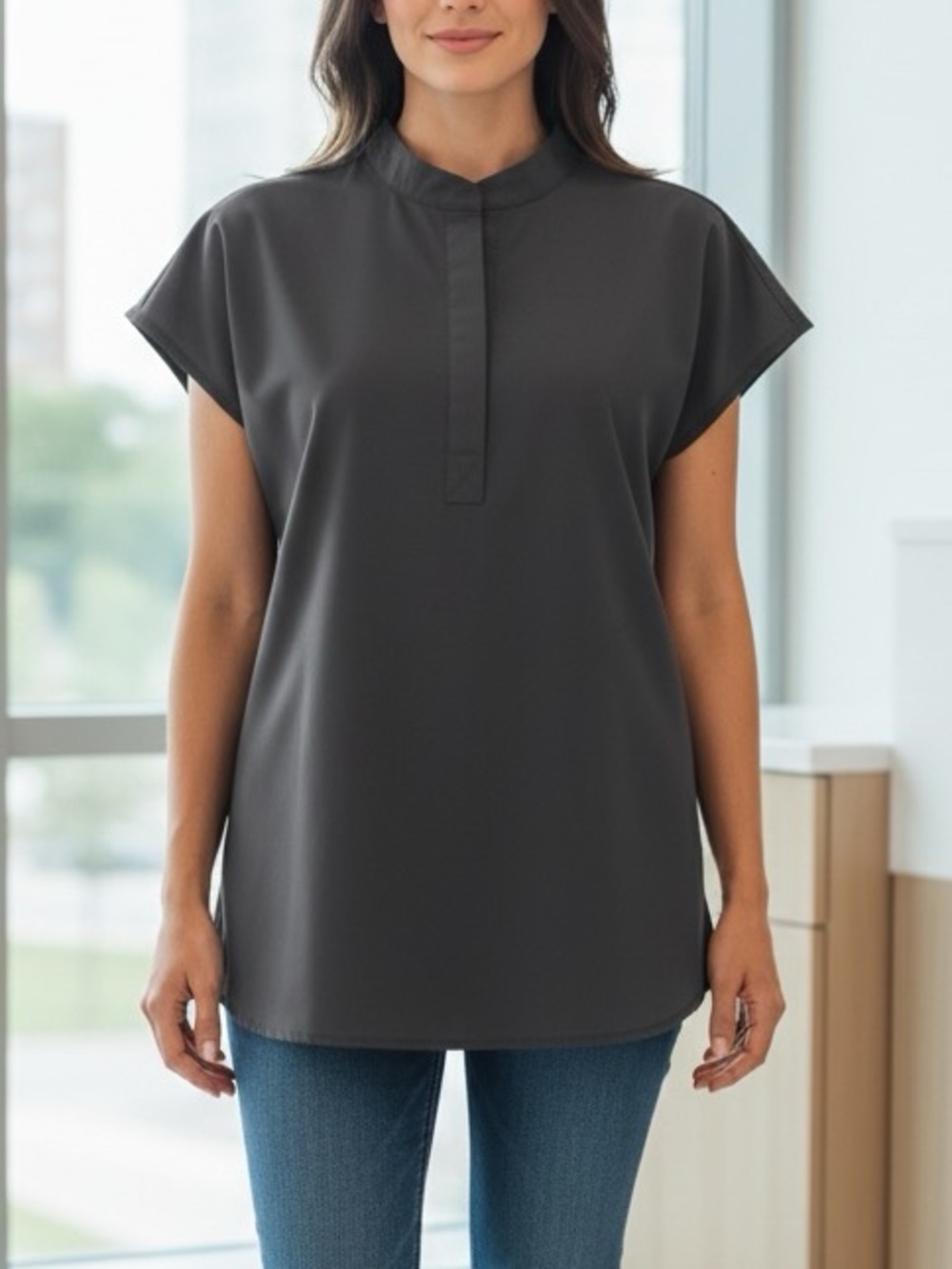 👛 (ANY 2/$50) FIGS Technical Collection Rafaela Dark Grey Scrub Top Small